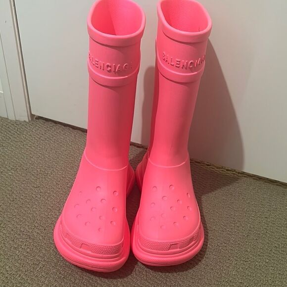Balenciaga Pink Winter Rain Boots - Picture 1 of 5